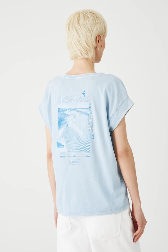 T-shirt bawełniany damski z kolekcji Medicine x Słowiński Park Narodowy kolor niebieski niebieski RS25.TSDA55