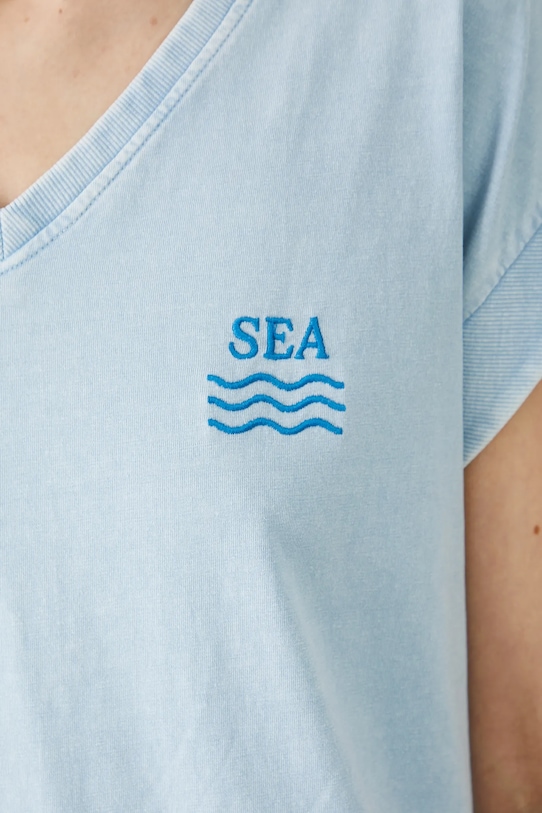 T-shirt bawełniany damski z kolekcji Medicine x Słowiński Park Narodowy kolor niebieski RS25.TSDA55