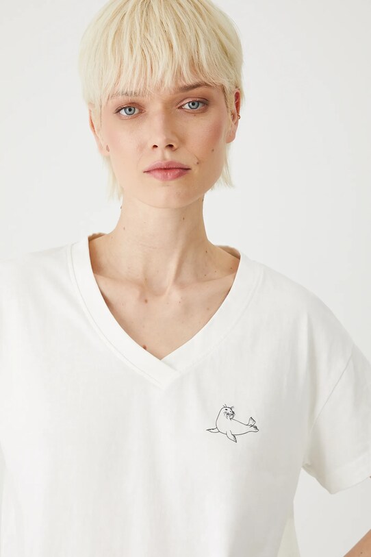 T-shirt bawełniany damski z kolekcji Medicine x Słowiński Park Narodowy kolor beżowy RS25.TSDA57 beżowy