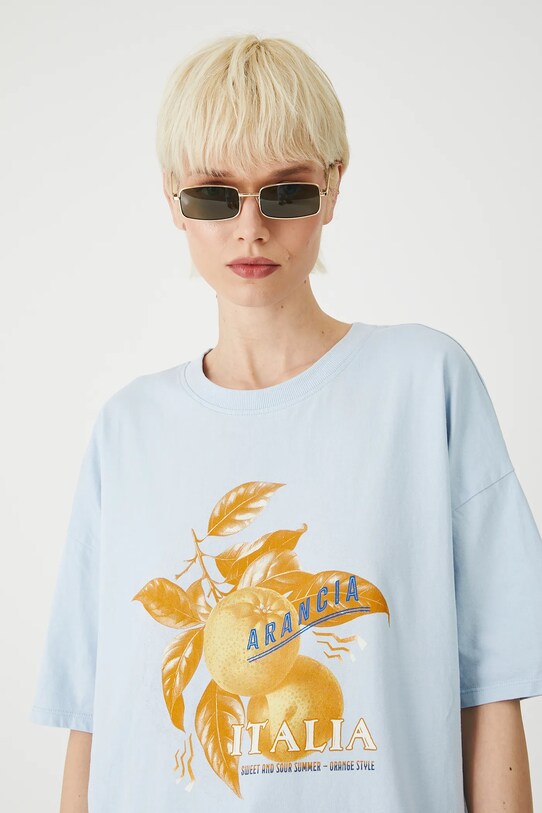 T-shirt bawełniany damski z nadrukiem kolor niebieski niebieski RS25.TSDB04