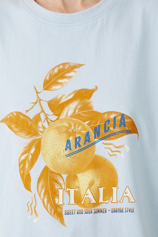 T-shirt bawełniany damski z nadrukiem kolor niebieski RS25.TSDB04 niebieski