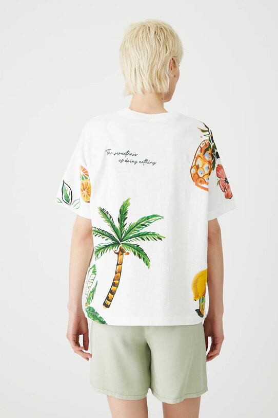 Odzież T-shirt bawełniany damski z nadrukiem i haftem kolor biały RS25.TSDB06 biały