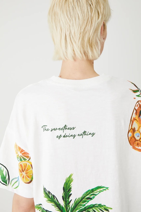 T-shirt bawełniany damski z nadrukiem i haftem kolor biały biały RS25.TSDB06