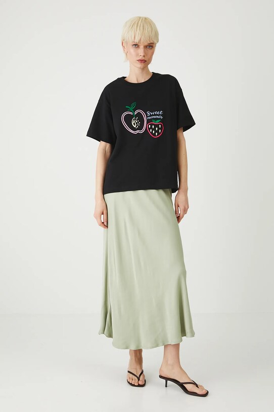 T-shirt bawełniany damski z ozdobnym haftem kolor czarny RS25.TSDB08 czarny RS25
