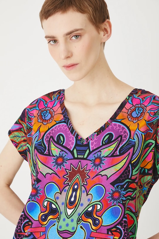 T-shirt bawełniany damski wzorzysty wzorzyste multicolor RS25.TSDC03
