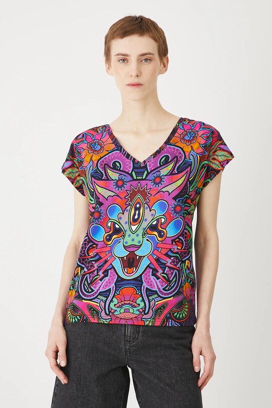 T-shirt bawełniany damski wzorzysty multicolor RS25.TSDC03