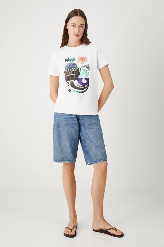 T-shirt bawełniany damski z elastanem z nadrukiem kolor biały RS25.TSDC06 biały RS25