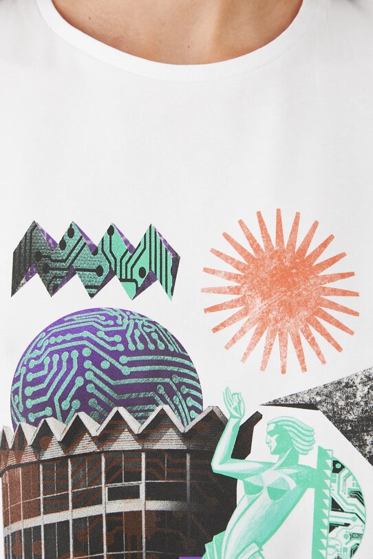 T-shirt bawełniany damski z elastanem z nadrukiem kolor biały RS25.TSDC06 biały
