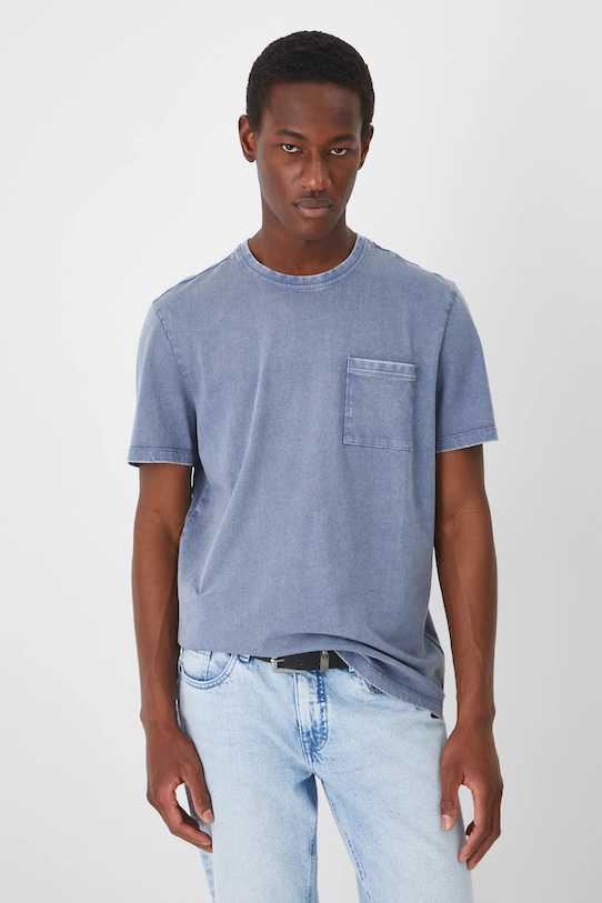 Bavlněné tričko se sepraným efektem modrá barva regular modrá RS25.TSM042