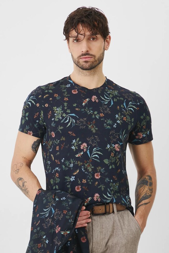 Bavlněné tričko se vzorem tmavomodrá barva slim námořnická modř RS25.TSM053
