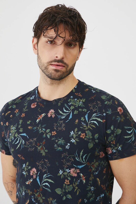 Bavlněné tričko se vzorem tmavomodrá barva námořnická modř RS25.TSM053