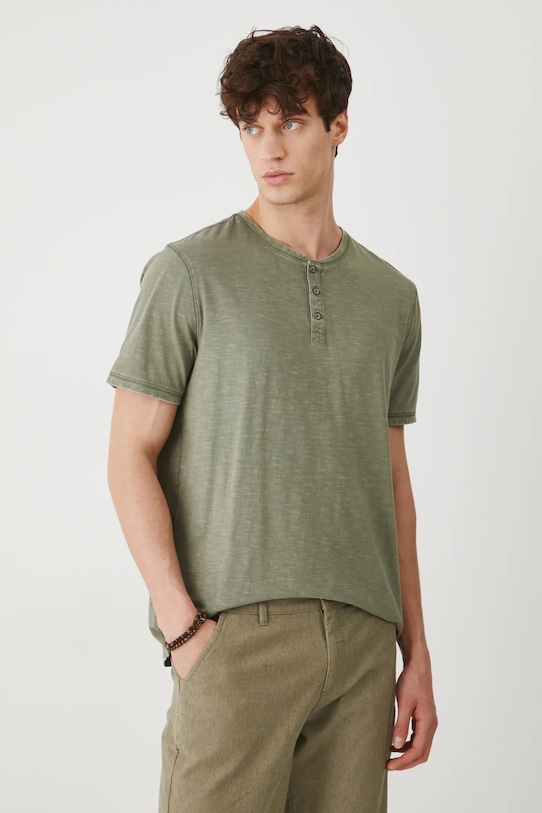 Bavlnené tričko pánske s praným efektom zelená farba jednofarebný zelená RS25.TSM090