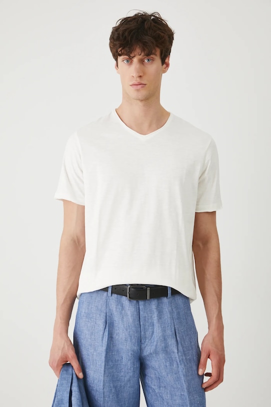 Bavlnené tričko pánske hladký béžová farba jednofarebný béžová RS25.TSM091