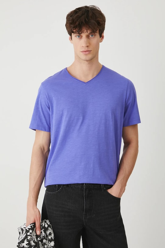 T-shirt bawełniany męski gładki kolor fioletowy gładkie fioletowy RS25.TSM091