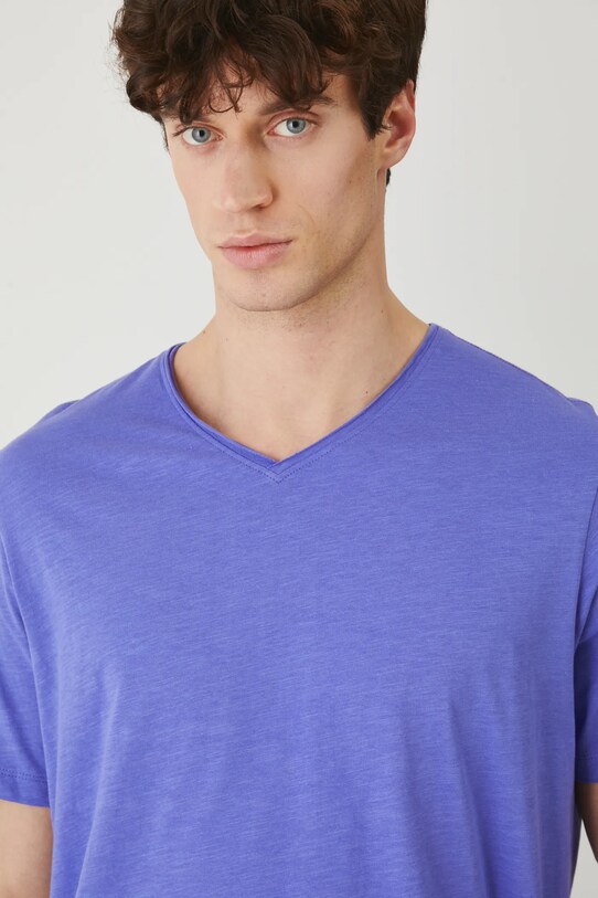 T-shirt bawełniany męski gładki kolor fioletowy fioletowy RS25.TSM091