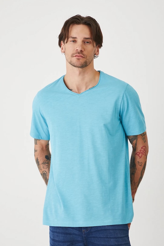 Bavlnené tričko pánske hladký tyrkysová farba jednofarebný tyrkysová RS25.TSM091