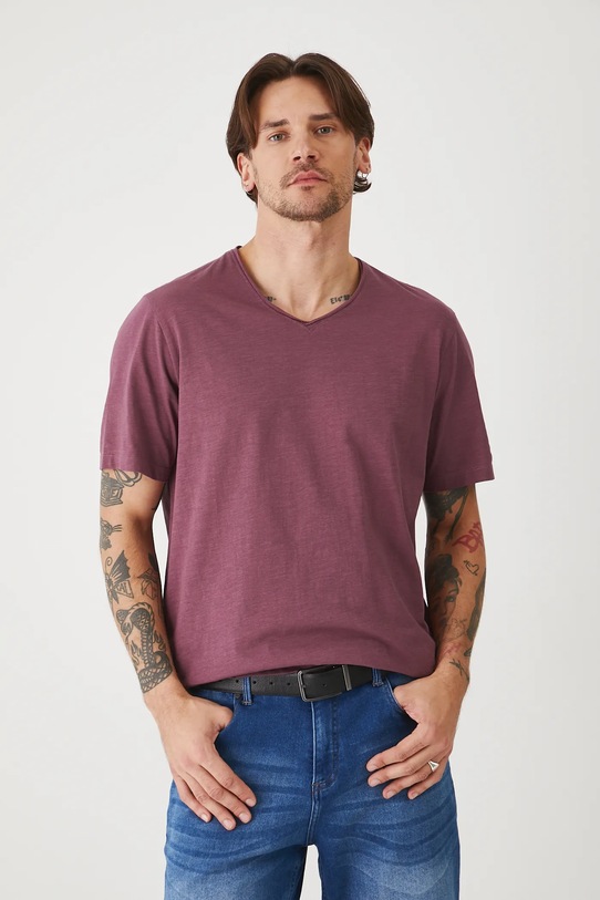 T-shirt bawełniany męski gładki kolor fioletowy gładkie fioletowy RS25.TSM091