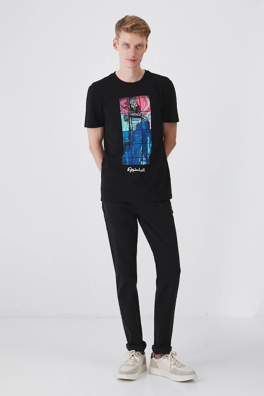 Oblečenie Bavlnené tričko pánske z kolekcie Eviva L'arte čierna farba RS25.TSM263 čierna