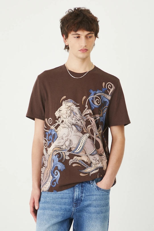 Bavlněné tričko s potiskem hnědá barva regular hnědá RS25.TSM302