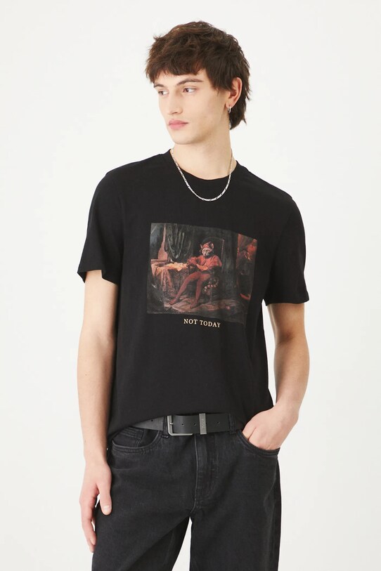 T-shirt bawełniany męski z kolekcji Dzień Kota kolor czarny RS25.TSM350 czarny RS25
