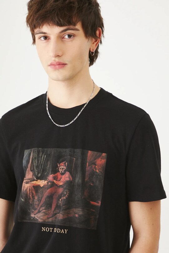 T-shirt bawełniany męski z kolekcji Dzień Kota kolor czarny RS25.TSM350 czarny