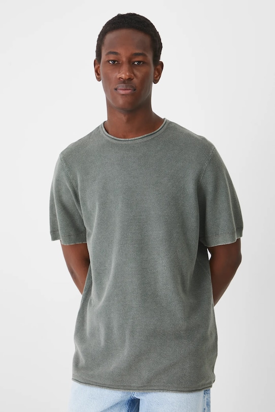 T-shirt bawełniany męski z fakturą kolor zielony bawełna zielony RS25.TSM400