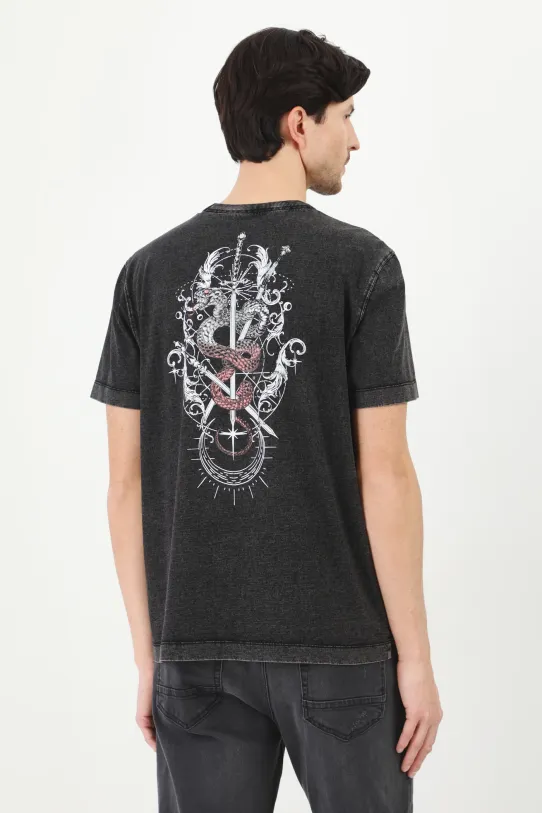 T-shirt bawełniany męski z nadrukiem kolor szary okrągły szary RS25.TSM406