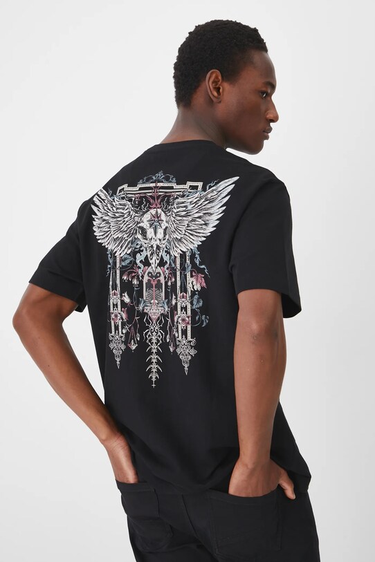 T-shirt bawełniany męski z nadrukiem kolor czarny okrągły czarny RS25.TSM408