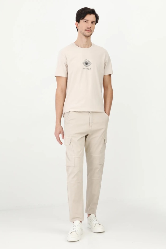 T-shirt bawełniany męski z elastanem z nadrukiem kolor beżowy RS25.TSM413 beżowy RS25
