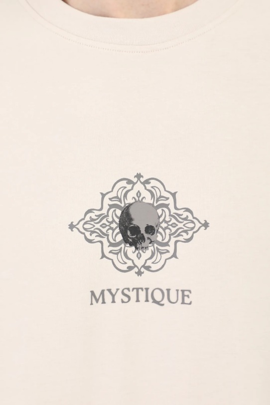 T-shirt bawełniany męski z elastanem z nadrukiem kolor beżowy beżowy RS25.TSM413