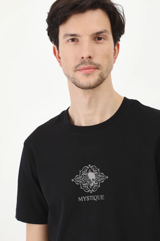 Bavlnené tričko pánske s elastanom a potlačou čierna farba čierna RS25.TSM413