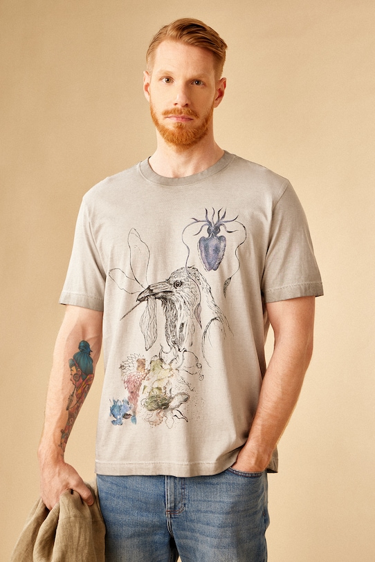 T-shirt bawełniany męski by Justyna Stoszek – Forest Forever, Sense of Values kolor szary okrągły szary RS25.TSM654