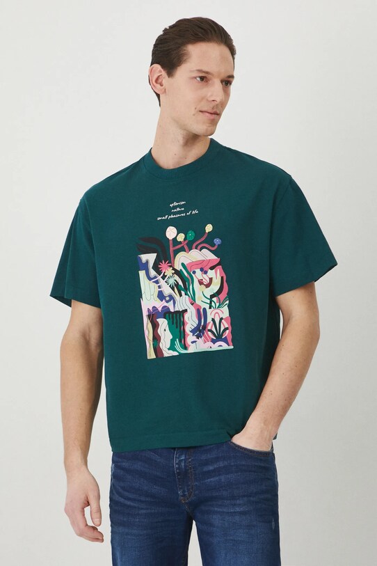 T-shirt bawełniany męski by Barbora Idesová, Sense of Values kolor zielony RS25.TSM655 turkusowy RS25