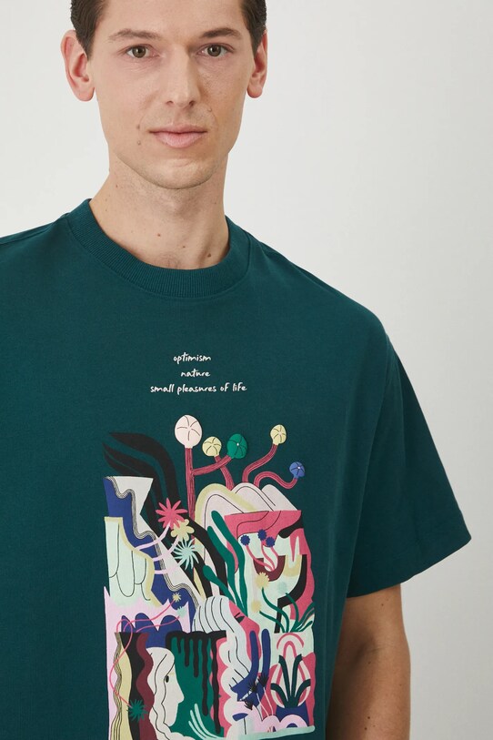 T-shirt bawełniany męski by Barbora Idesová, Sense of Values kolor zielony RS25.TSM655 turkusowy
