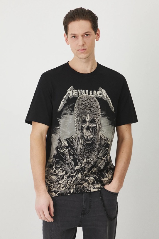 Bavlnené tričko pánske Metallica čierna farba okrúhly čierna RS25.TSM671