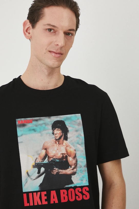 T-shirt bawełniany męski Rambo kolor czarny czarny RS25.TSM677