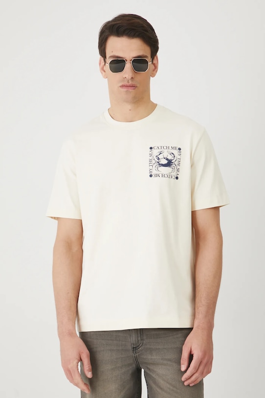 Medicine tricou din bumbac print bej RS25.TSM701
