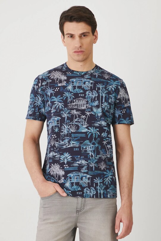 Medicine t-shirt bawełniany wzorzyste granatowy RS25.TSM708