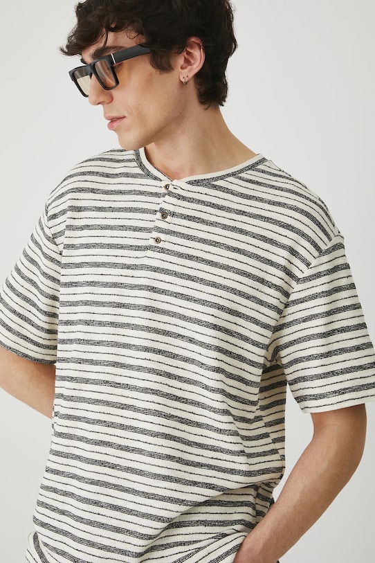T-shirt męski w pasy kolor beżowy pozostałe beżowy RS25.TSM717