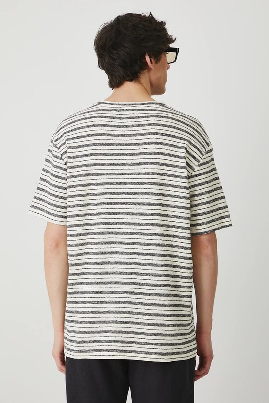 Odzież T-shirt męski w pasy kolor beżowy RS25.TSM717 beżowy