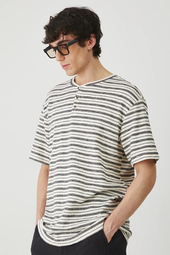 T-shirt męski w pasy kolor beżowy beżowy RS25.TSM717