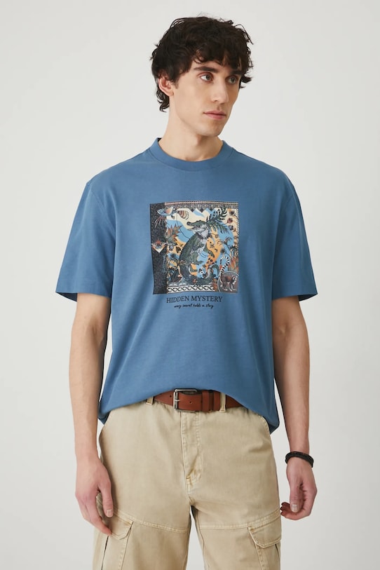 Medicine tricou din bumbac print turcoaz RS25.TSM803