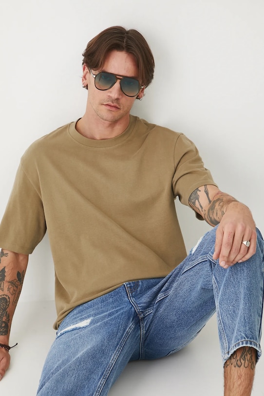 T-shirt bawełniany męski gładki kolor zielony bawełna zielony RS25.TSMA01