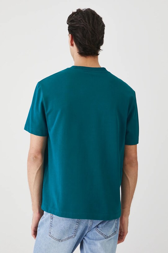 Odzież T-shirt bawełniany męski z ozdobną aplikacją kolor zielony RS25.TSMA15 turkusowy