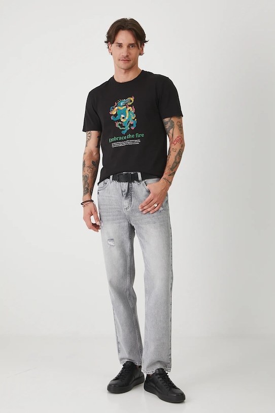 T-shirt bawełniany męski z elastanem z nadrukiem kolor czarny RS25.TSMA16 czarny RS25