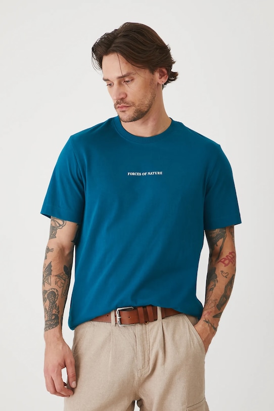 Bavlněné tričko pánské s potiskem zelená barva RS25.TSMA20 tyrkysová RS25