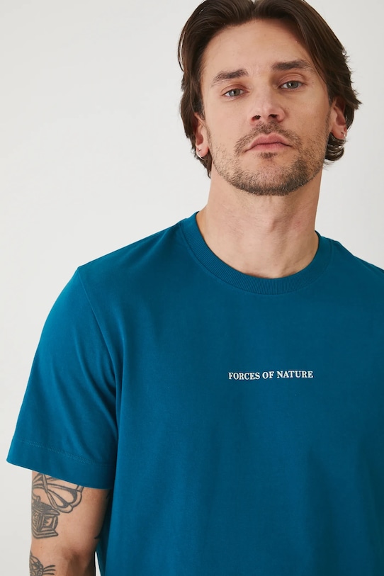 Oblečení Bavlněné tričko pánské s potiskem zelená barva RS25.TSMA20 tyrkysová