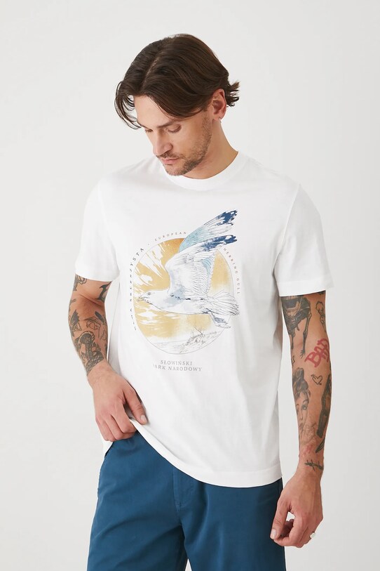 T-shirt bawełniany męski z kolekcji Medicine x Słowiński Park Narodowy kolor biały RS25.TSMA50 biały RS25