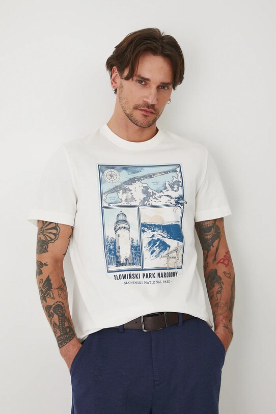T-shirt bawełniany męski z kolekcji Medicine x Słowiński Park Narodowy kolor biały RS25.TSMA51 biały RS25