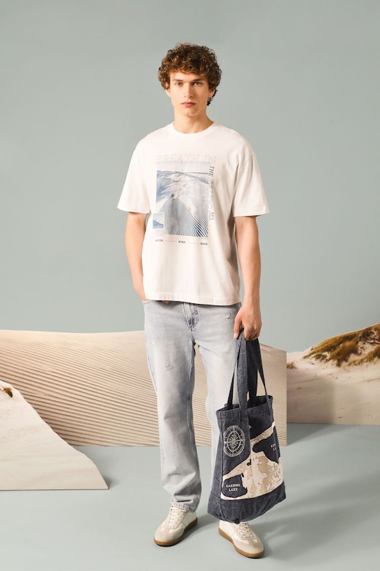 T-shirt bawełniany męski z kolekcji Medicine x Słowiński Park Narodowy kolor biały okrągły biały RS25.TSMA54